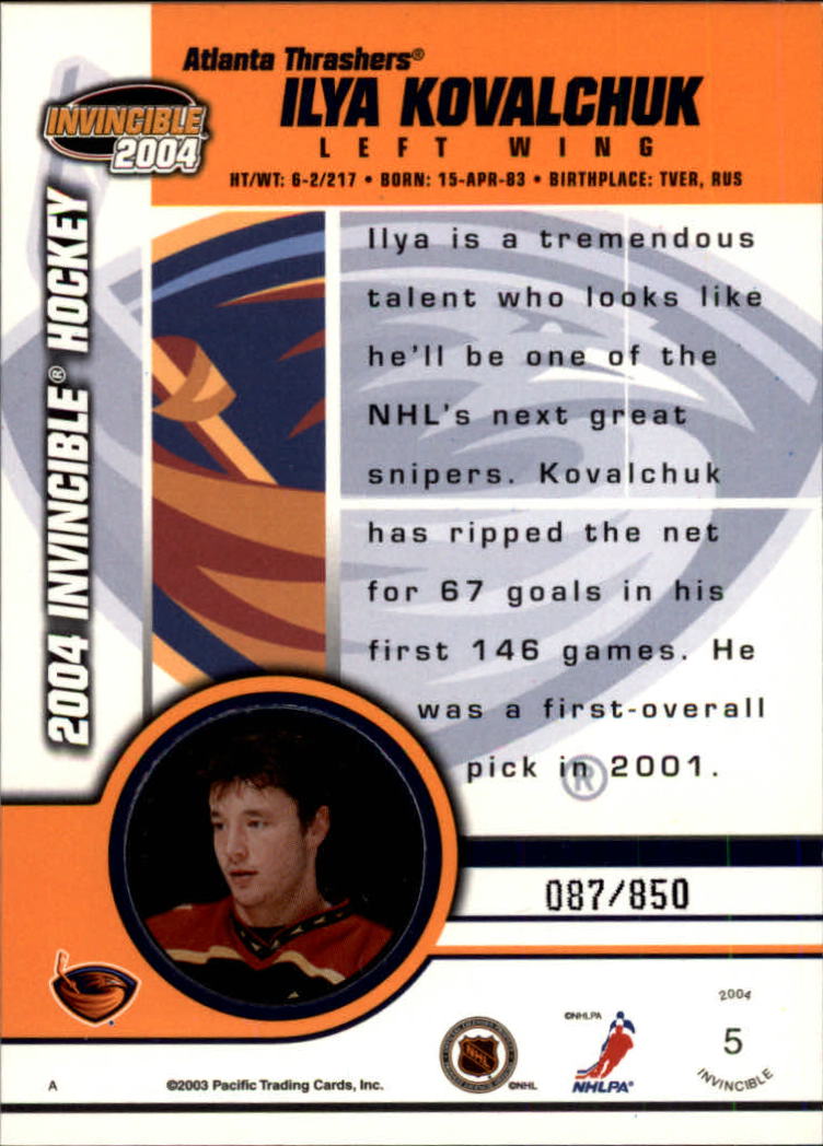 2003-04 Pacific Invincible Red #5 Ilya Kovalchuk back image