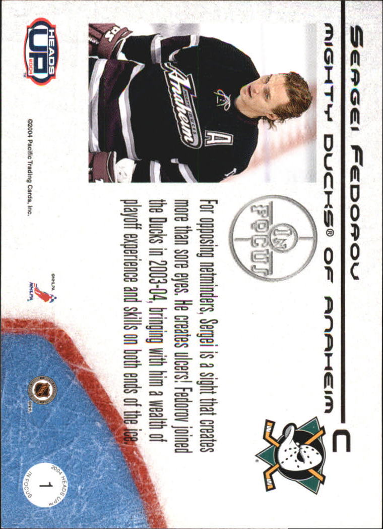 2003-04 Pacific Heads Up In Focus #1 Sergei Fedorov back image
