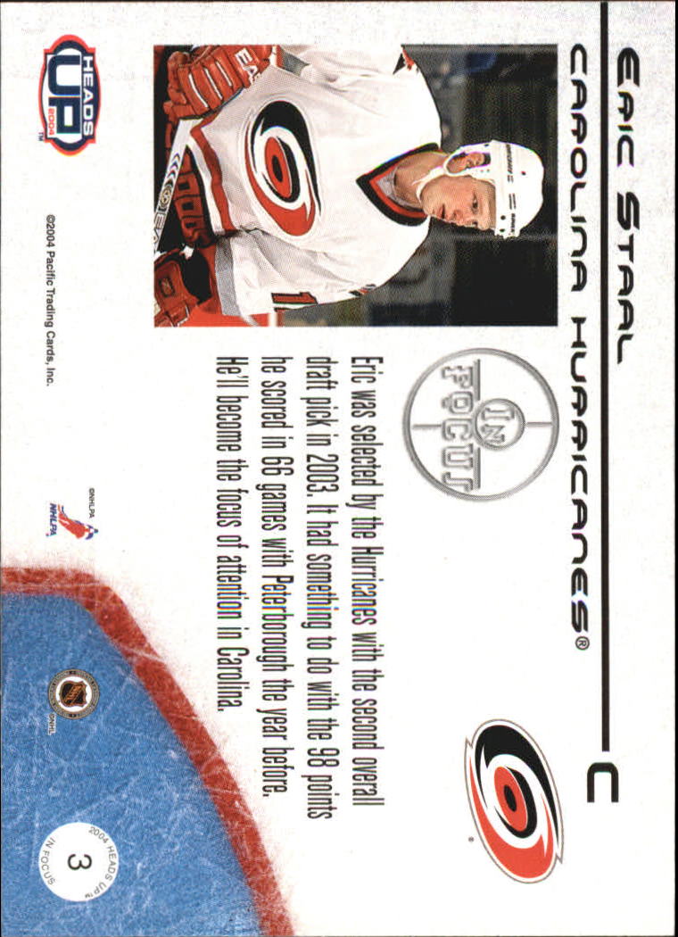 2003-04 Pacific Heads Up In Focus #3 Eric Staal back image