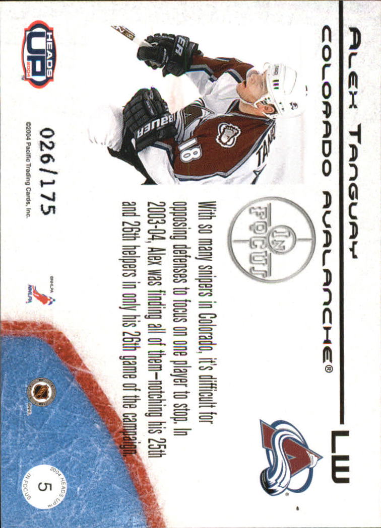 2003-04 Pacific Heads Up In Focus LTD #5 Alex Tanguay back image