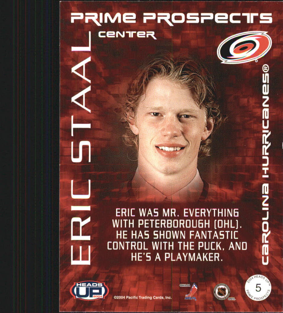 2003-04 Pacific Heads Up Prime Prospects #5 Eric Staal back image