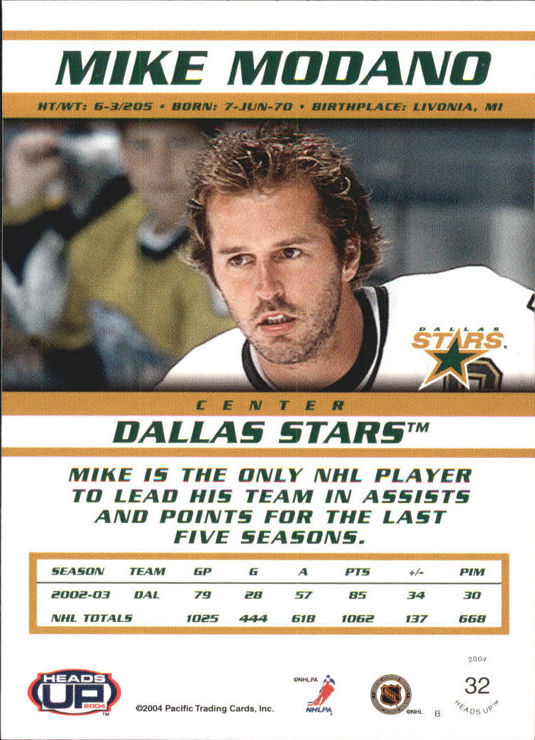 2003-04 Pacific Heads Up #32 Mike Modano back image