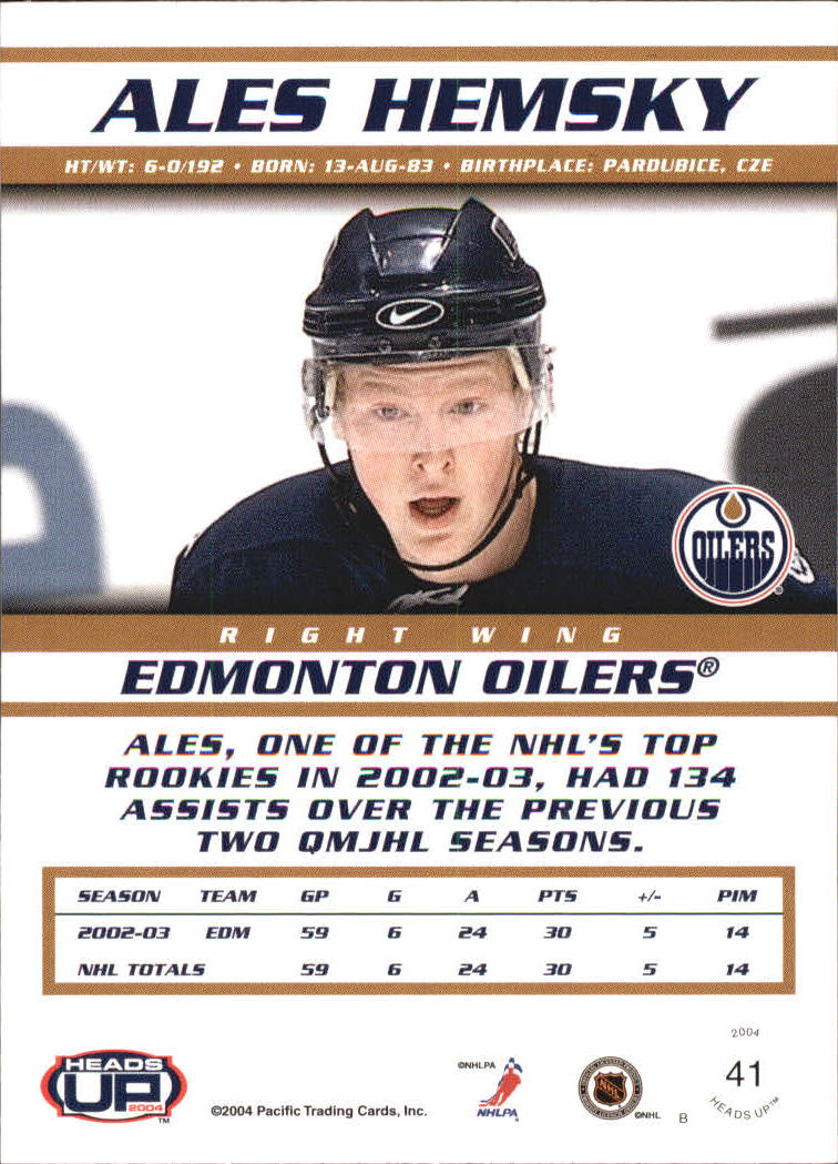 2003-04 Pacific Heads Up #41 Ales Hemsky back image