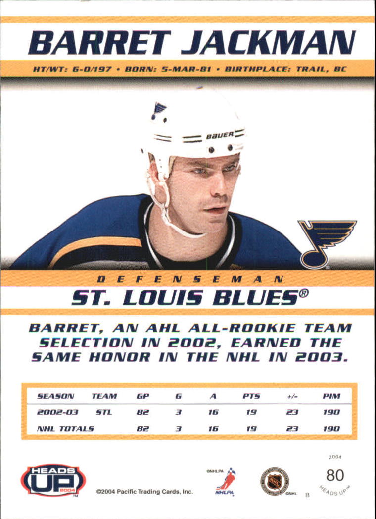 2003-04 Pacific Heads Up #80 Barret Jackman back image