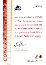 2003-04 ITG Action Jerseys #M53 Derek Morris back image
