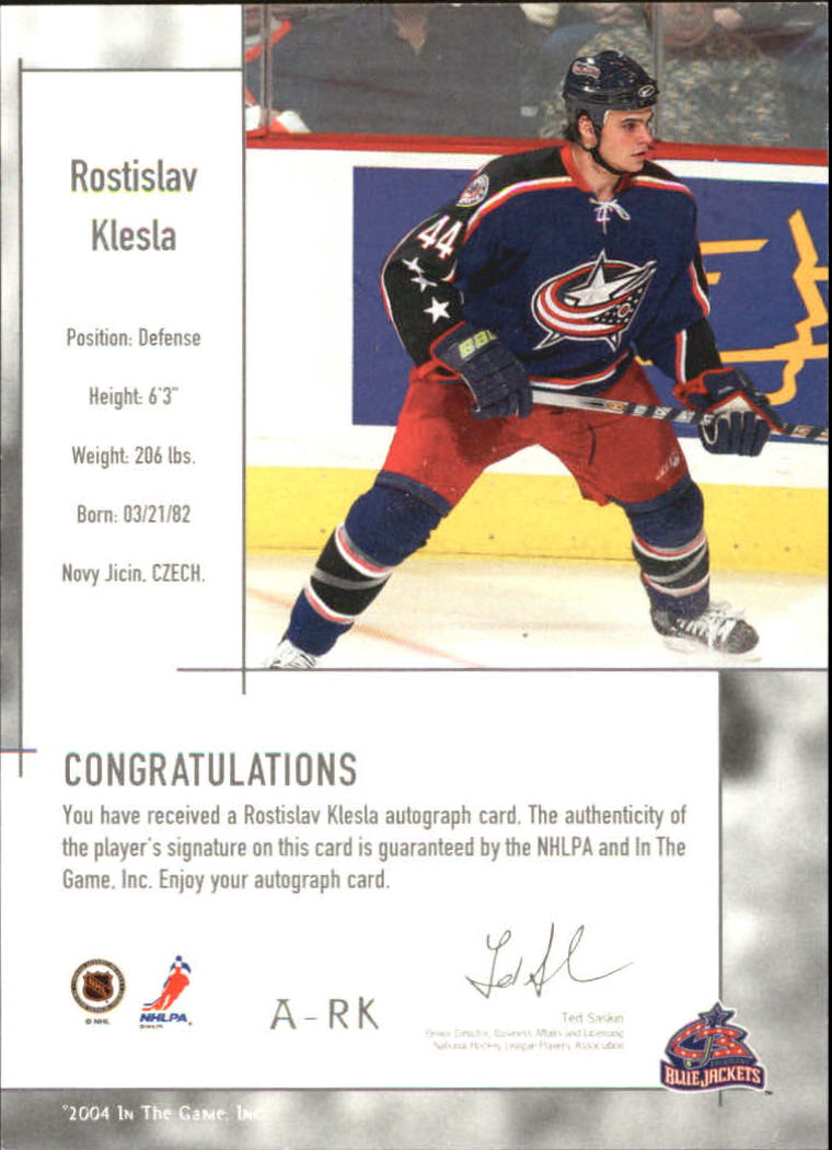 2003-04 ITG Used Signature Series Autographs #RK1 Rostislav Klesla back image