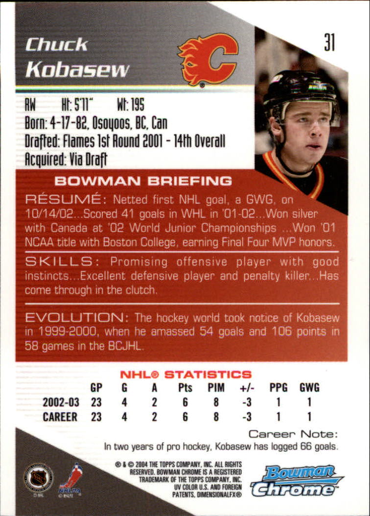 2003-04 Bowman Chrome #31 Chuck Kobasew back image