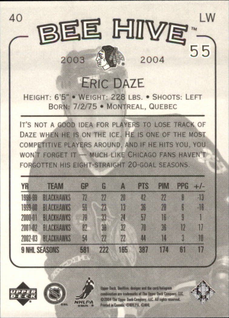 2003-04 Beehive #40 Eric Daze back image