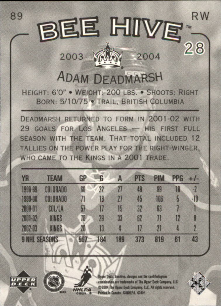 2003-04 Beehive #89 Adam Deadmarsh back image