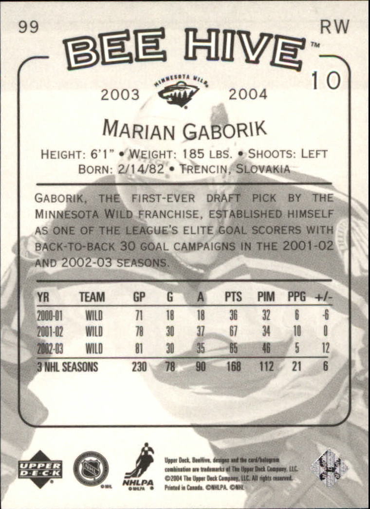2003-04 Beehive #99 Marian Gaborik back image