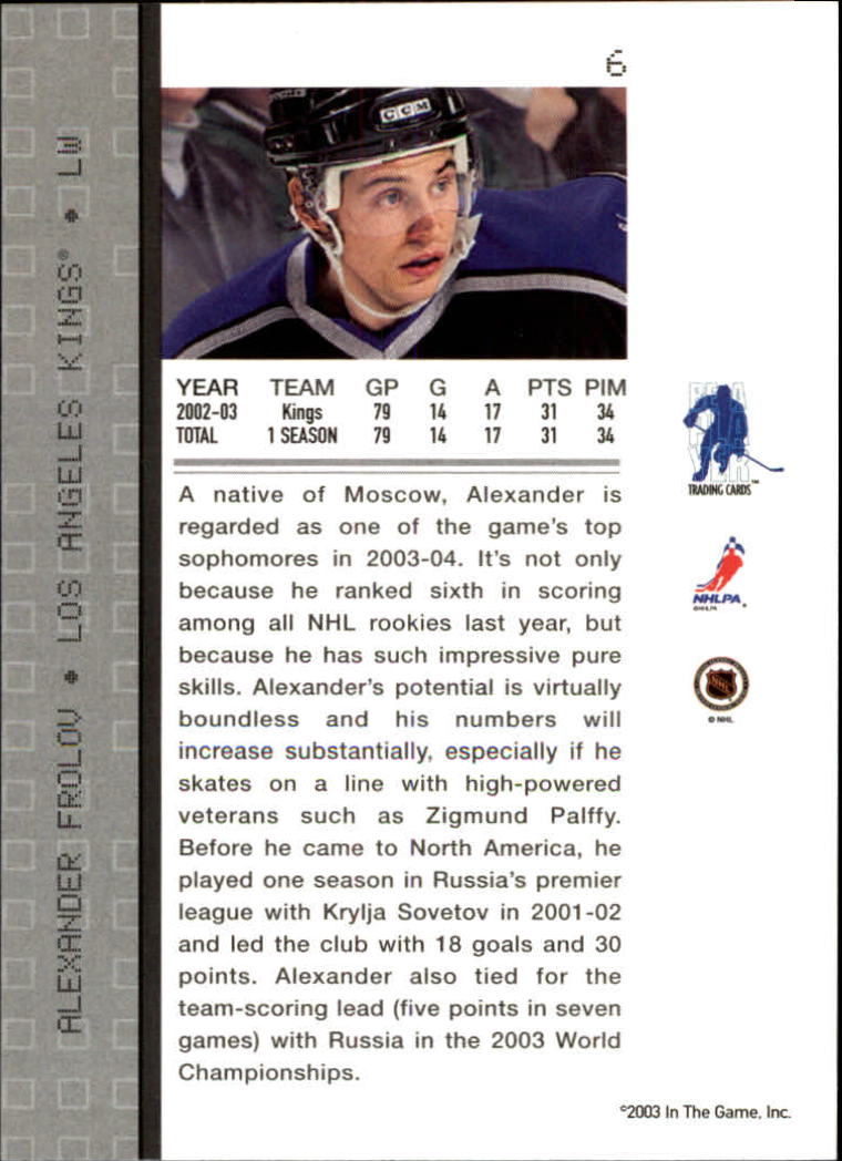 2003-04 BAP Memorabilia #6 Alexander Frolov back image