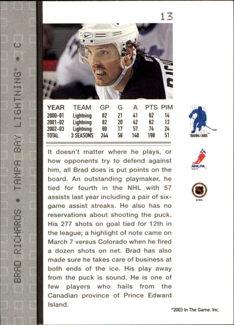 2003-04 BAP Memorabilia #13 Brad Richards back image