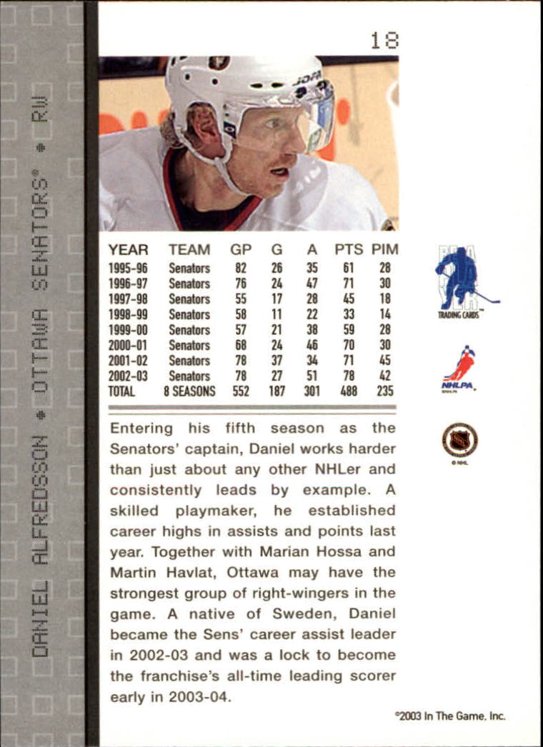 2003-04 BAP Memorabilia #18 Daniel Alfredsson back image