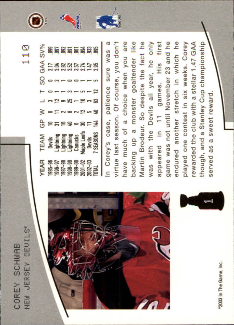 2003-04 BAP Memorabilia #110 Corey Schwab back image