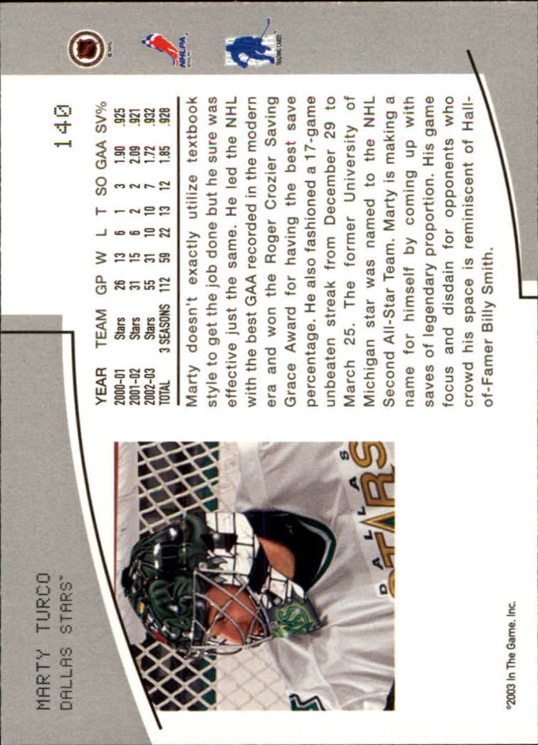 2003-04 BAP Memorabilia #140 Marty Turco back image