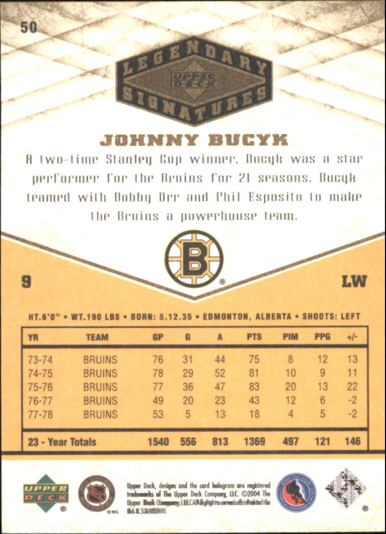 2004-05 UD Legendary Signatures #50 Johnny Bucyk back image