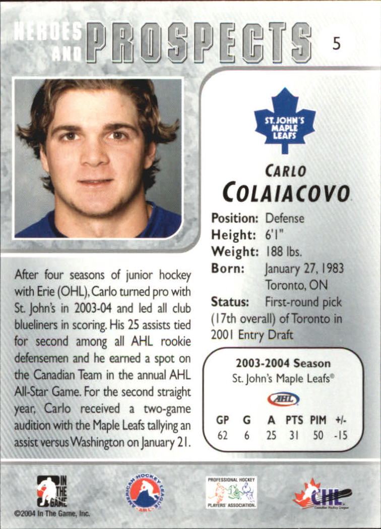 2004-05 ITG Heroes and Prospects #5 Carlo Colaiacovo back image