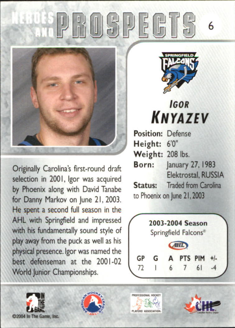 2004-05 ITG Heroes and Prospects #6 Igor Knyazev back image