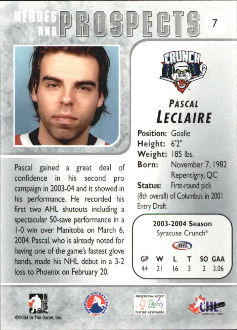 2004-05 ITG Heroes and Prospects #7 Pascal Leclaire back image