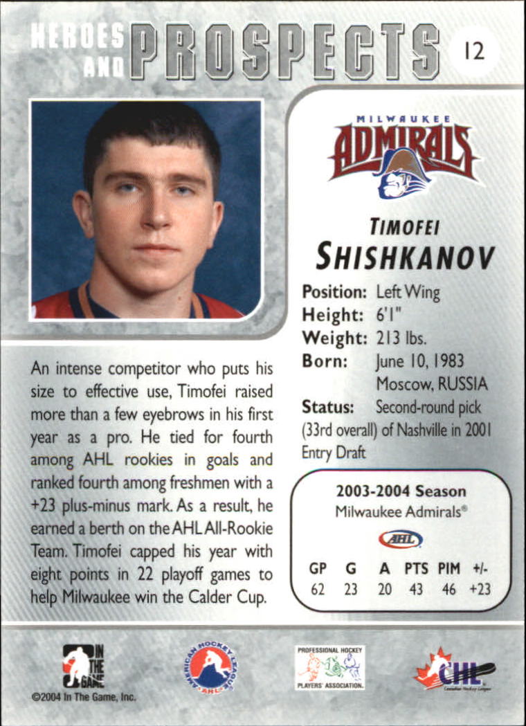 2004-05 ITG Heroes and Prospects #12 Timofei Shishkanov back image