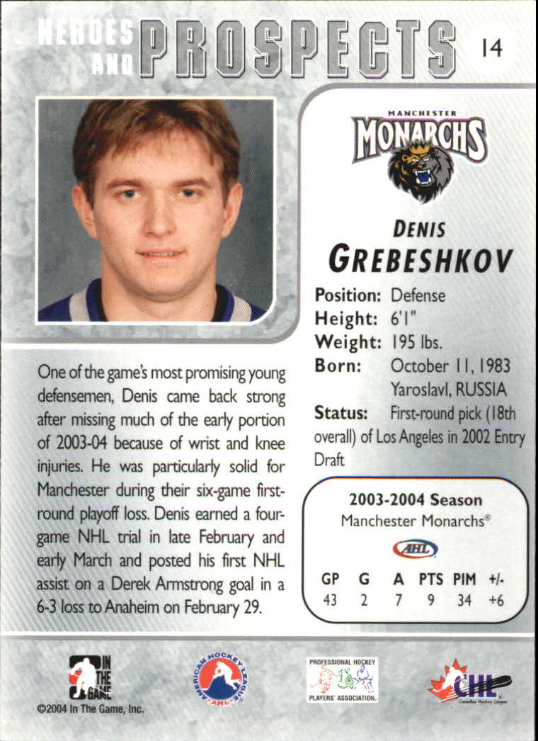 2004-05 ITG Heroes and Prospects #14 Denis Grebeshkov back image