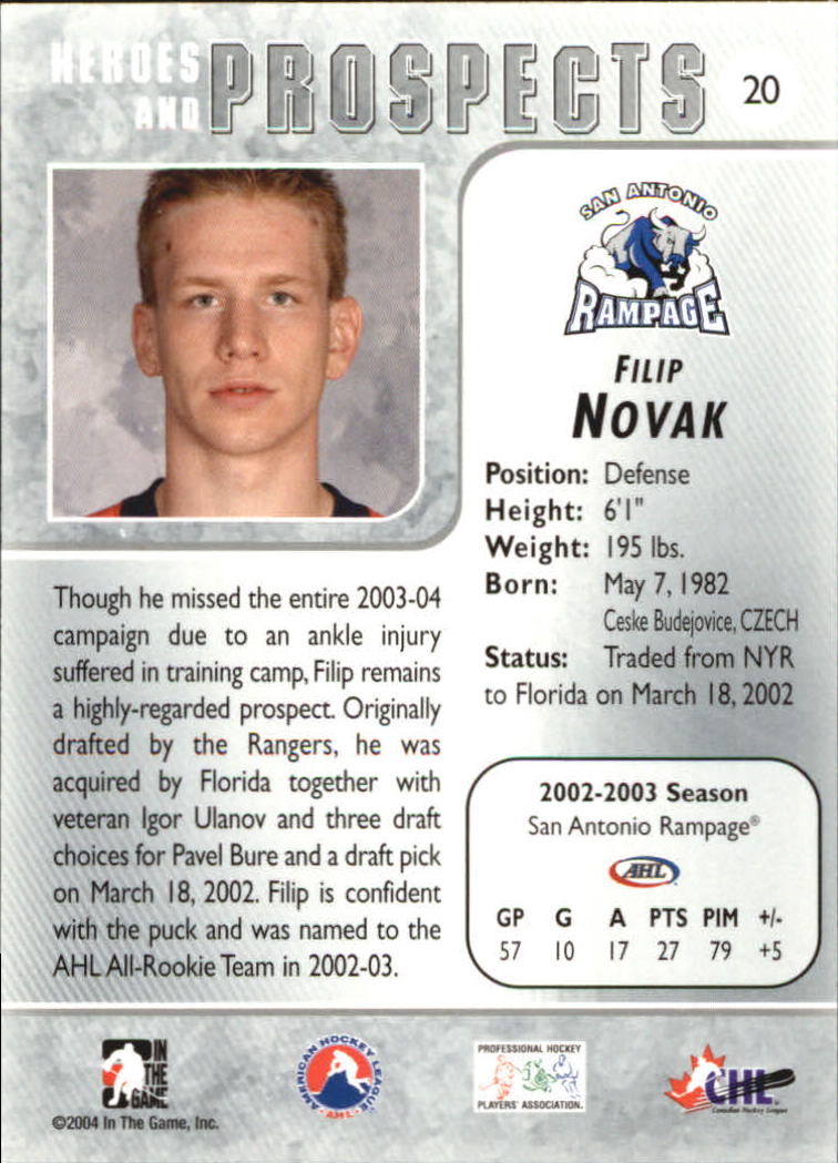 2004-05 ITG Heroes and Prospects #20 Filip Novak back image