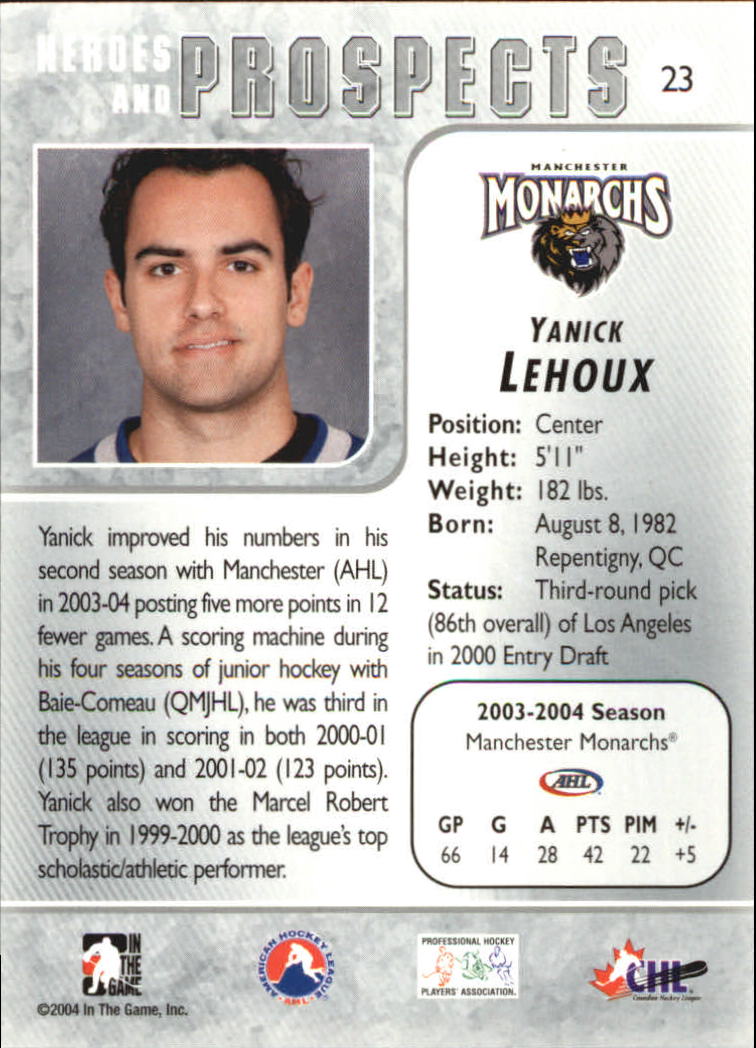 2004-05 ITG Heroes and Prospects #23 Yanick Lehoux back image