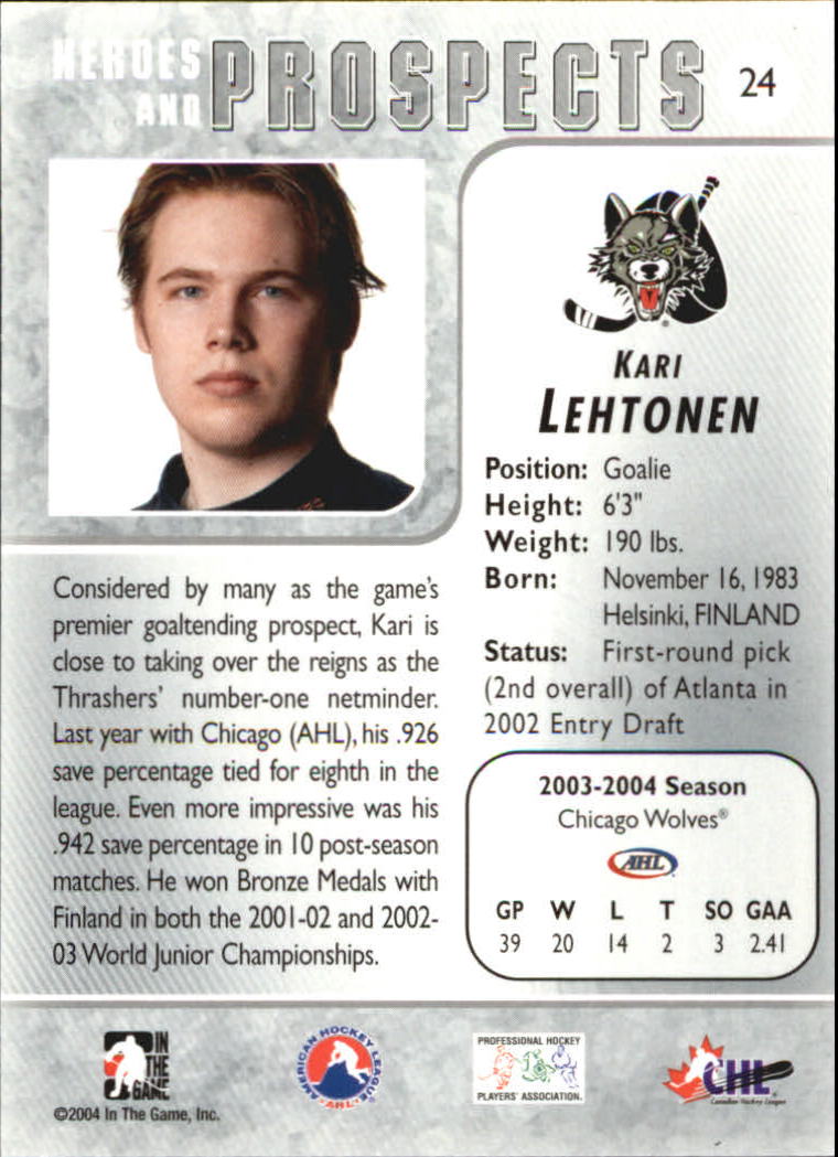 2004-05 ITG Heroes and Prospects #24 Kari Lehtonen back image