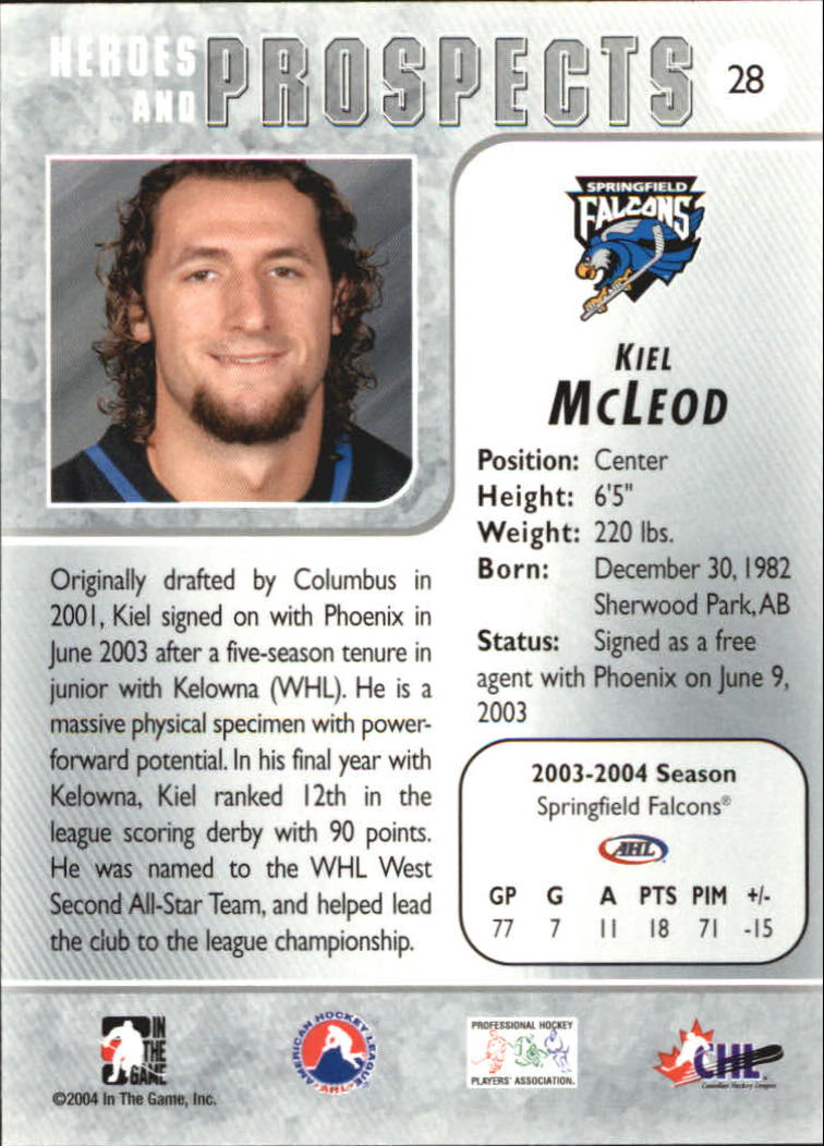 2004-05 ITG Heroes and Prospects #28 Kiel McLeod back image