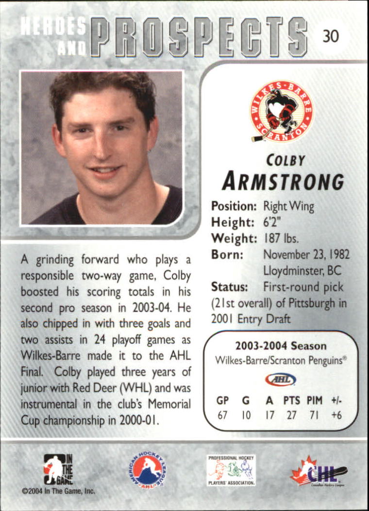 2004-05 ITG Heroes and Prospects #30 Colby Armstrong back image