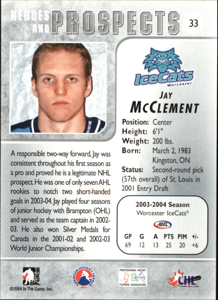 2004-05 ITG Heroes and Prospects #33 Jay McClement back image