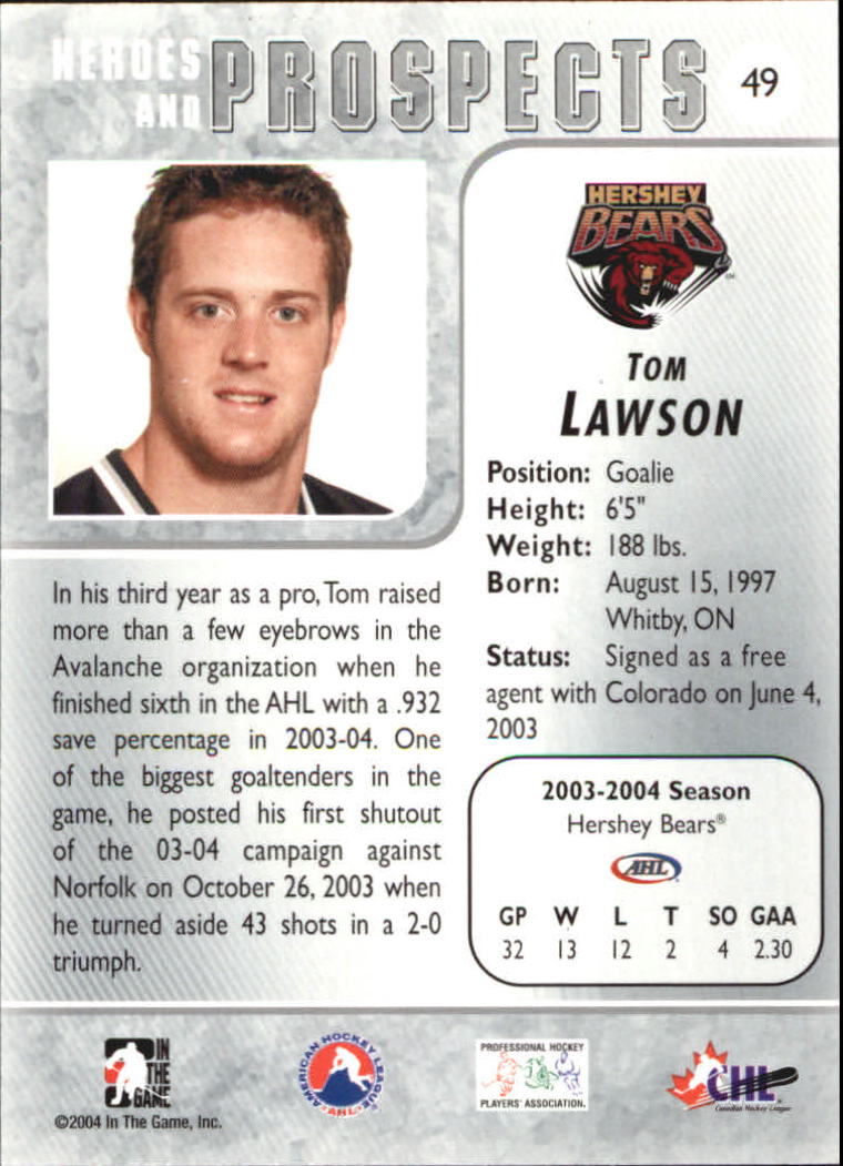2004-05 ITG Heroes and Prospects #49 Tom Lawson back image