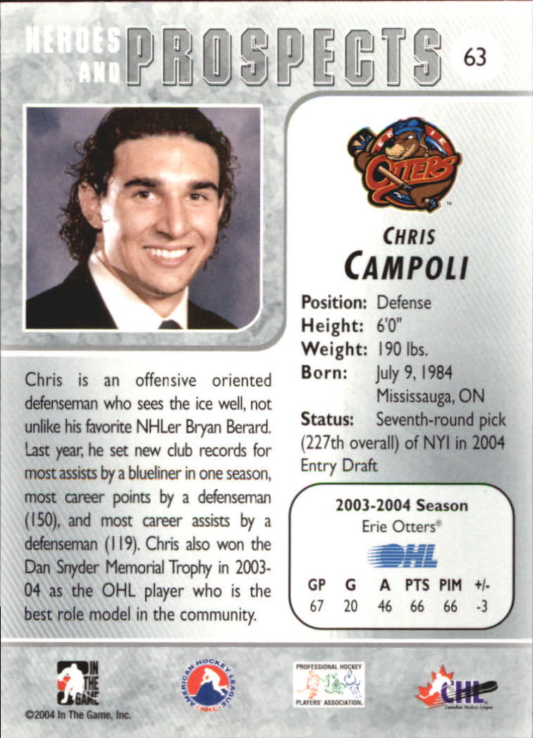 2004-05 ITG Heroes and Prospects #63 Chris Campoli back image