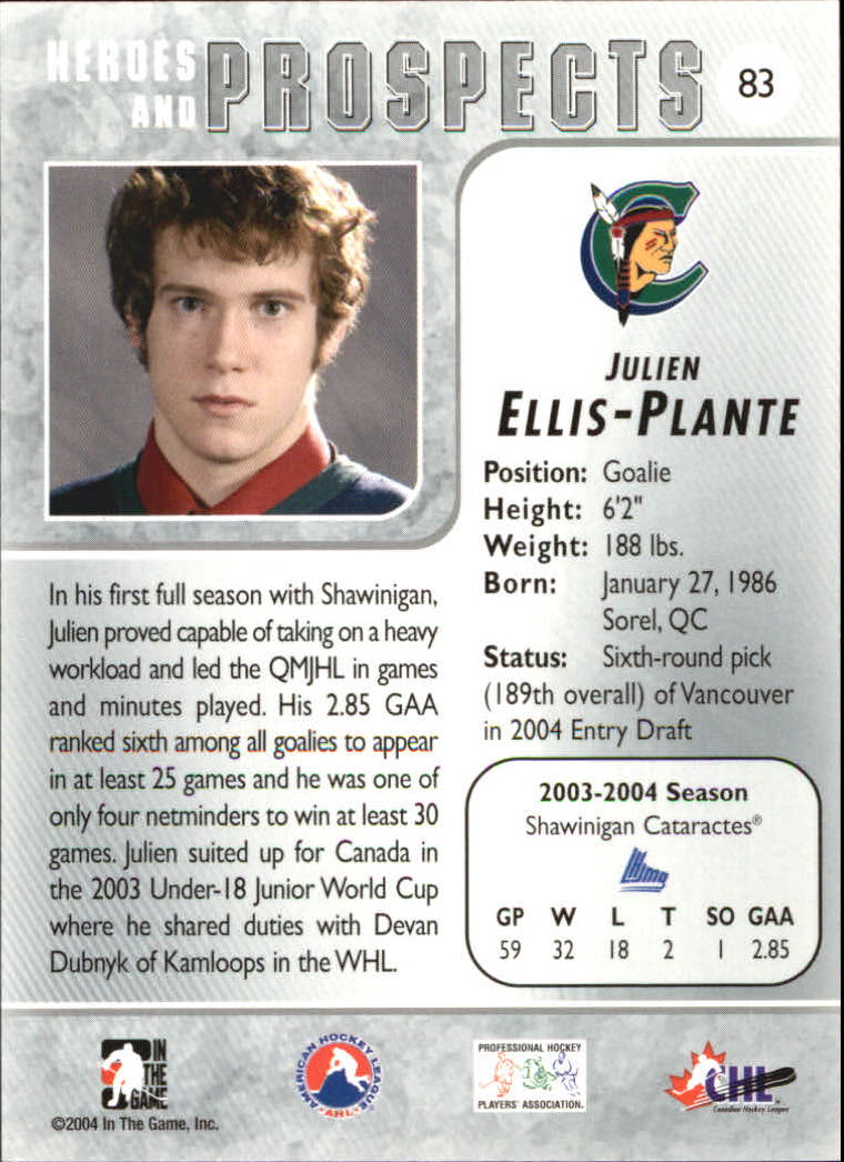 2004-05 ITG Heroes and Prospects #83 Julien Ellis-Plante back image