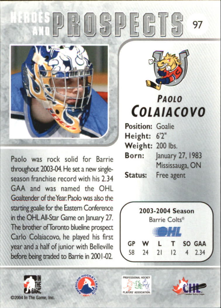 2004-05 ITG Heroes and Prospects #97 Paulo Colaiacovo back image