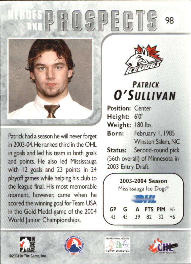 2004-05 ITG Heroes and Prospects #98 Patrick O'Sullivan back image