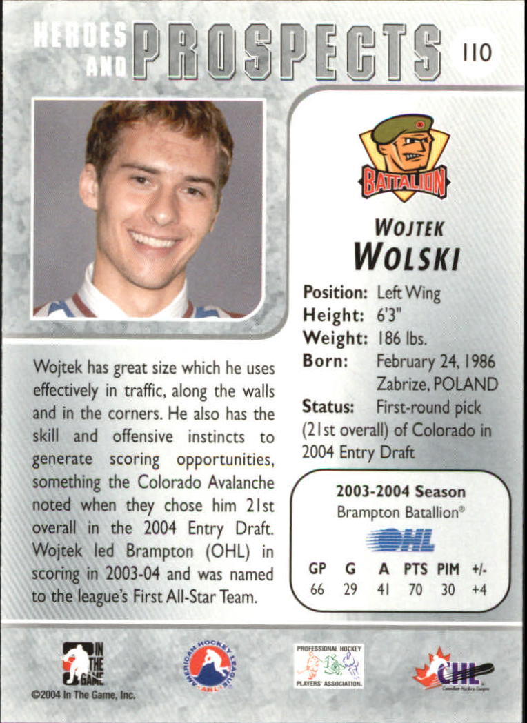 2004-05 ITG Heroes and Prospects #110 Wojtek Wolski back image