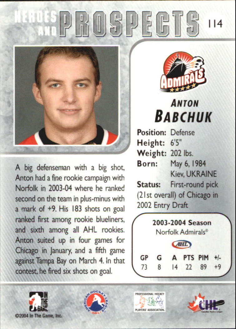 2004-05 ITG Heroes and Prospects #114 Anton Babchuk back image