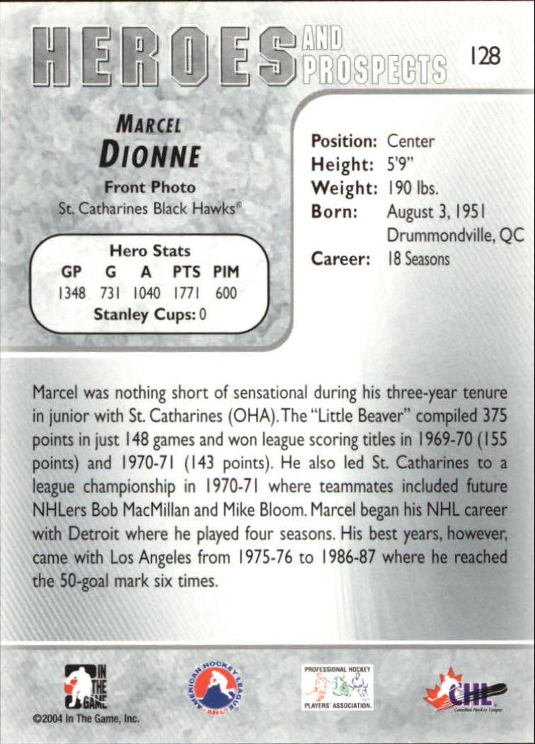 2004-05 ITG Heroes and Prospects #128 Marcel Dionne back image