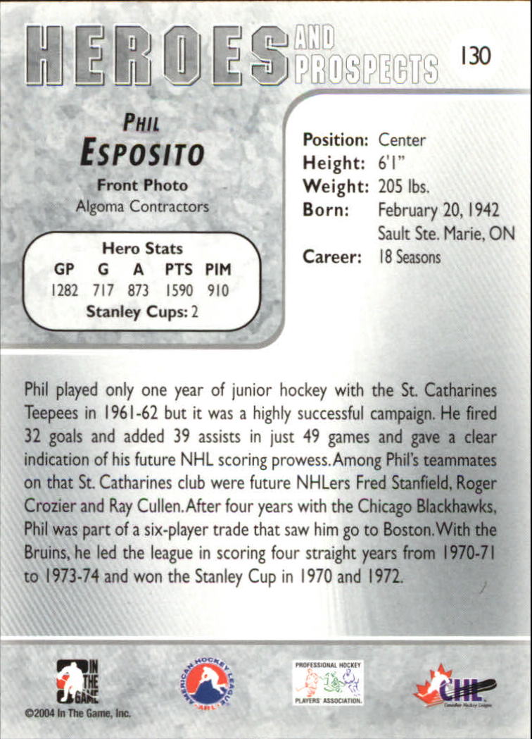 2004-05 ITG Heroes and Prospects #130 Phil Esposito back image