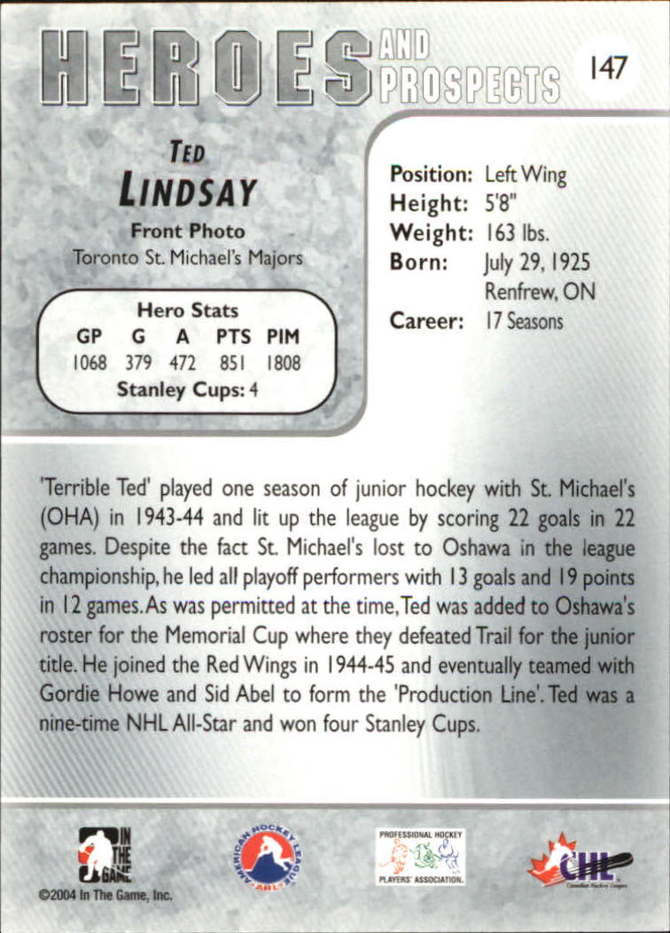 2004-05 ITG Heroes and Prospects #147 Ted Lindsay back image