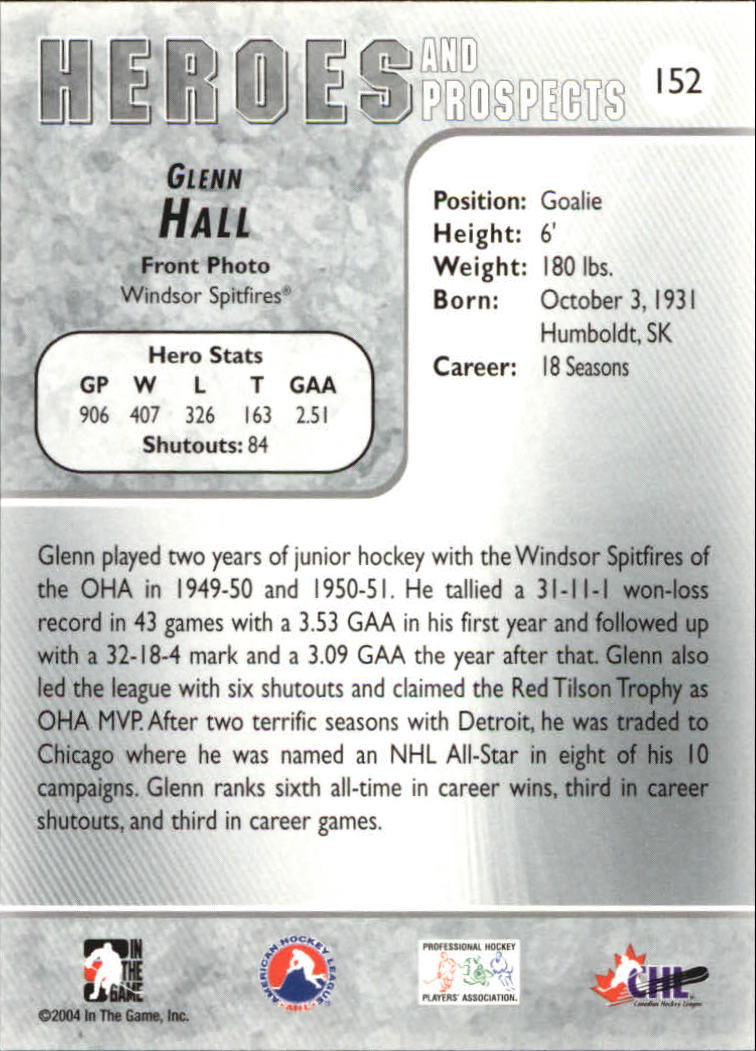 2004-05 ITG Heroes and Prospects #152 Glenn Hall back image