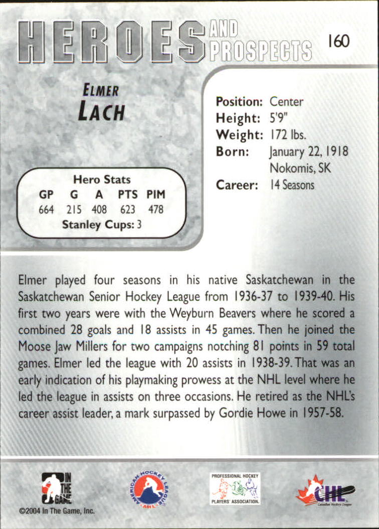 2004-05 ITG Heroes and Prospects #160 Elmer Lach back image