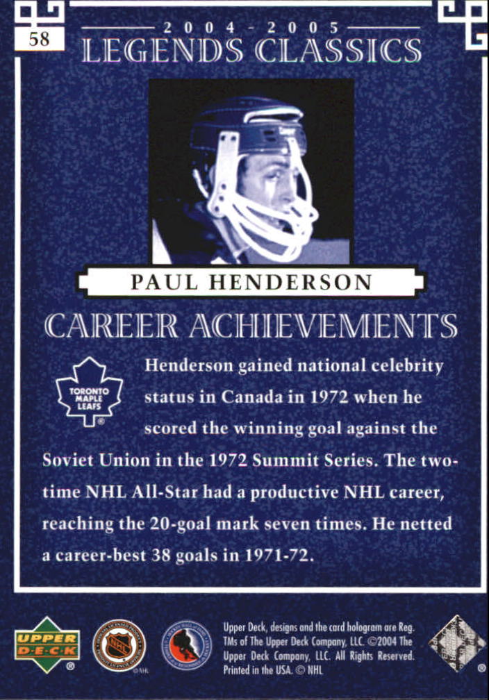 2004-05 UD Legends Classics #58 Paul Henderson back image