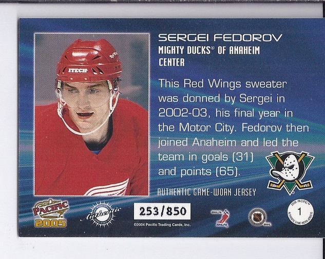 2004-05 Pacific Jerseys #1 Sergei Fedorov back image