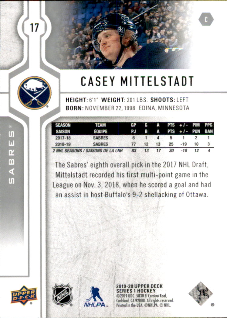 2019-20 Upper Deck #17 Casey Mittelstadt back image