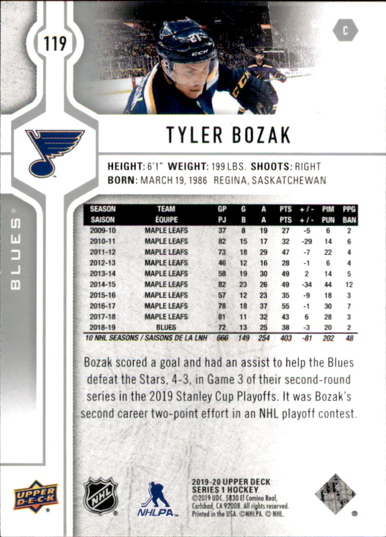 2019-20 Upper Deck #119 Tyler Bozak back image