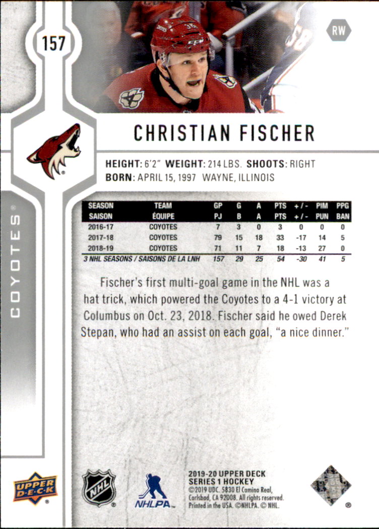 2019-20 Upper Deck #157 Christian Fischer back image