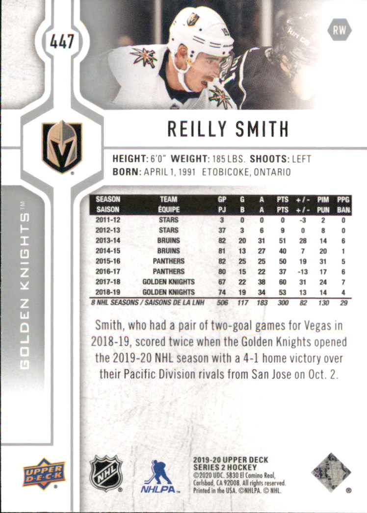 2019-20 Upper Deck #447 Reilly Smith back image
