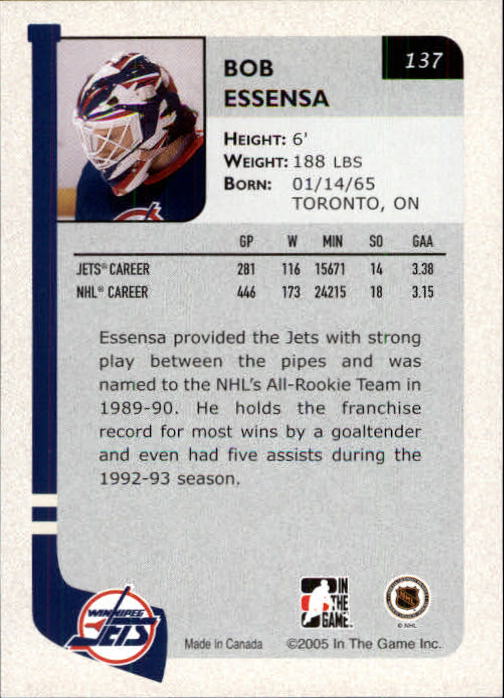 2004-05 ITG Franchises Canadian #137 Bob Essensa back image